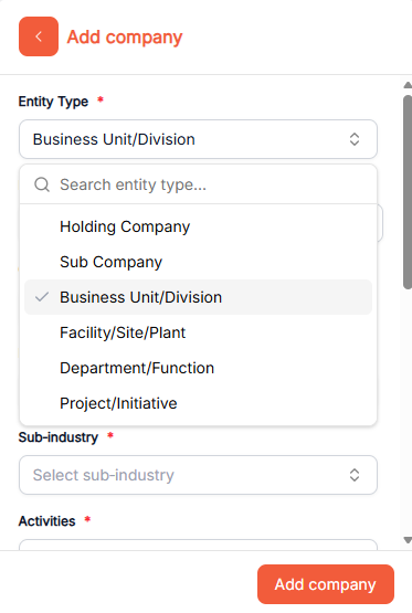 Business-Division-drop-down-selection